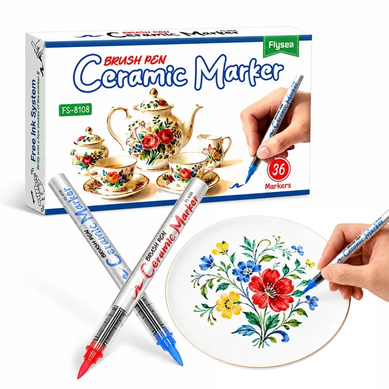 Ceramic Paint Pens 12/24/36 Colors, Premium Brush Tip Porcelain Markers, Acrylic Paint Pens for Mugs, Glass, Plates, Unglazed Ceramics, Waterproof Permanent Markers