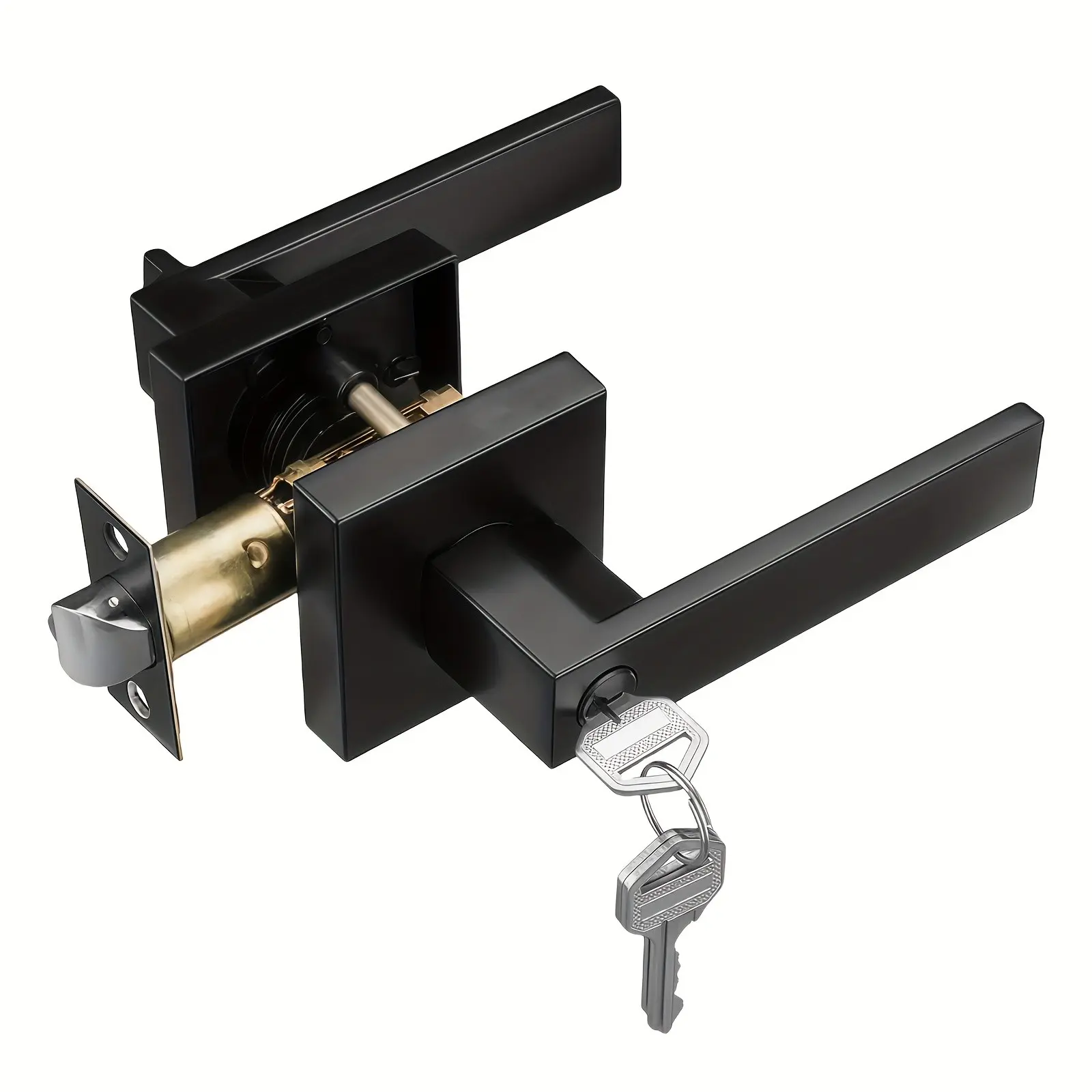 Door Handle with Lock and Key, Heavy-Duty Entrance Door Lever, Suitable for Bedroom, Bathroom, Front Door, Office, Unique Keys Included