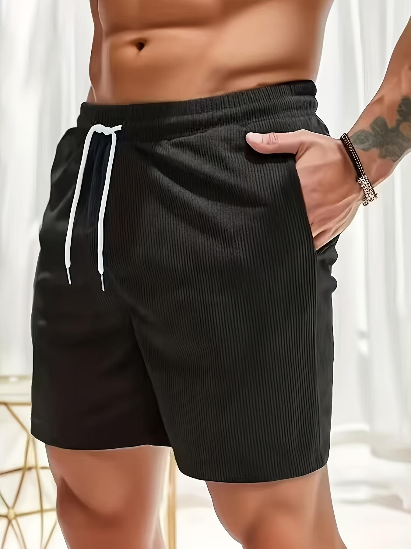 Men's Vintage Corduroy Drawstring Shorts, Summer Casual Elastic Waist Loose Fit Shorts with Side Pockets, Soft Breathable Daily Wear Shorts for Walking, Vacation, Streetwear, Men's 2026 New Arrival Fashion