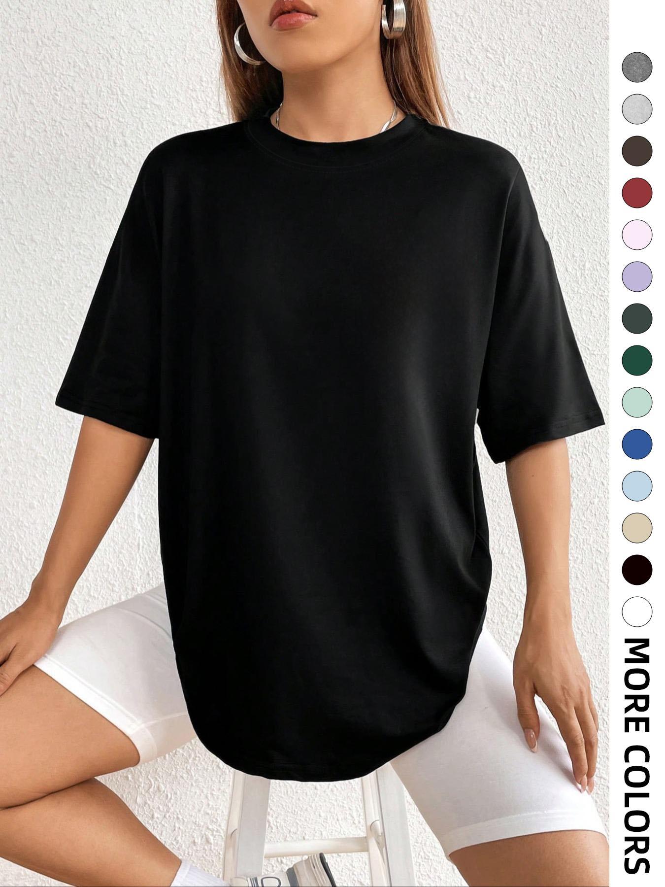 Women's Cartoon & Letter Print Drop Shoulder Tee, Fashion Casual Crew Neck T-Shirt for Daily Holiday Vacation Outdoor Wear, Ladies Teen Girls Clothes Tops, Casual Fashionable Top