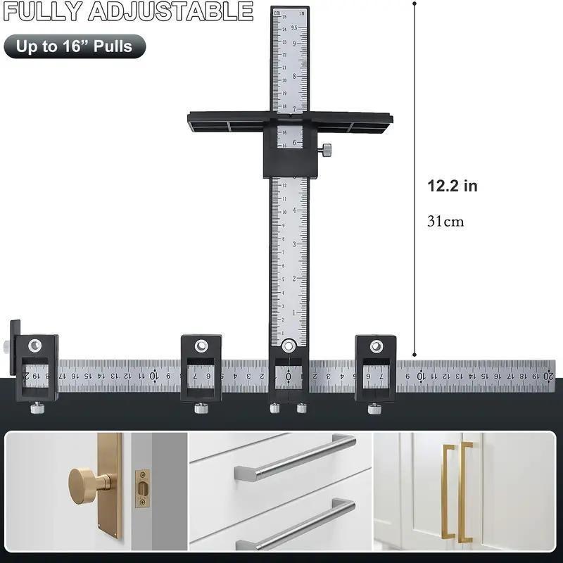 Woodworking Square Tool, Woodworking Square Protractor, Measuring Ruler, Multipurpose Wood Drilling Dowelling Guide Tool, Cabinet Hardware Jig Tool for Installation of Handles Knobs on Doors and Drawer