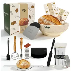 Sourdough Starter Kit - Complete Bread Baking Kit with 9" Banneton Proofing Basket, 34oz Starter Jar with Feeding , Dough Whisk, Bread Lame - Beginner Sourdough Baking Supplies