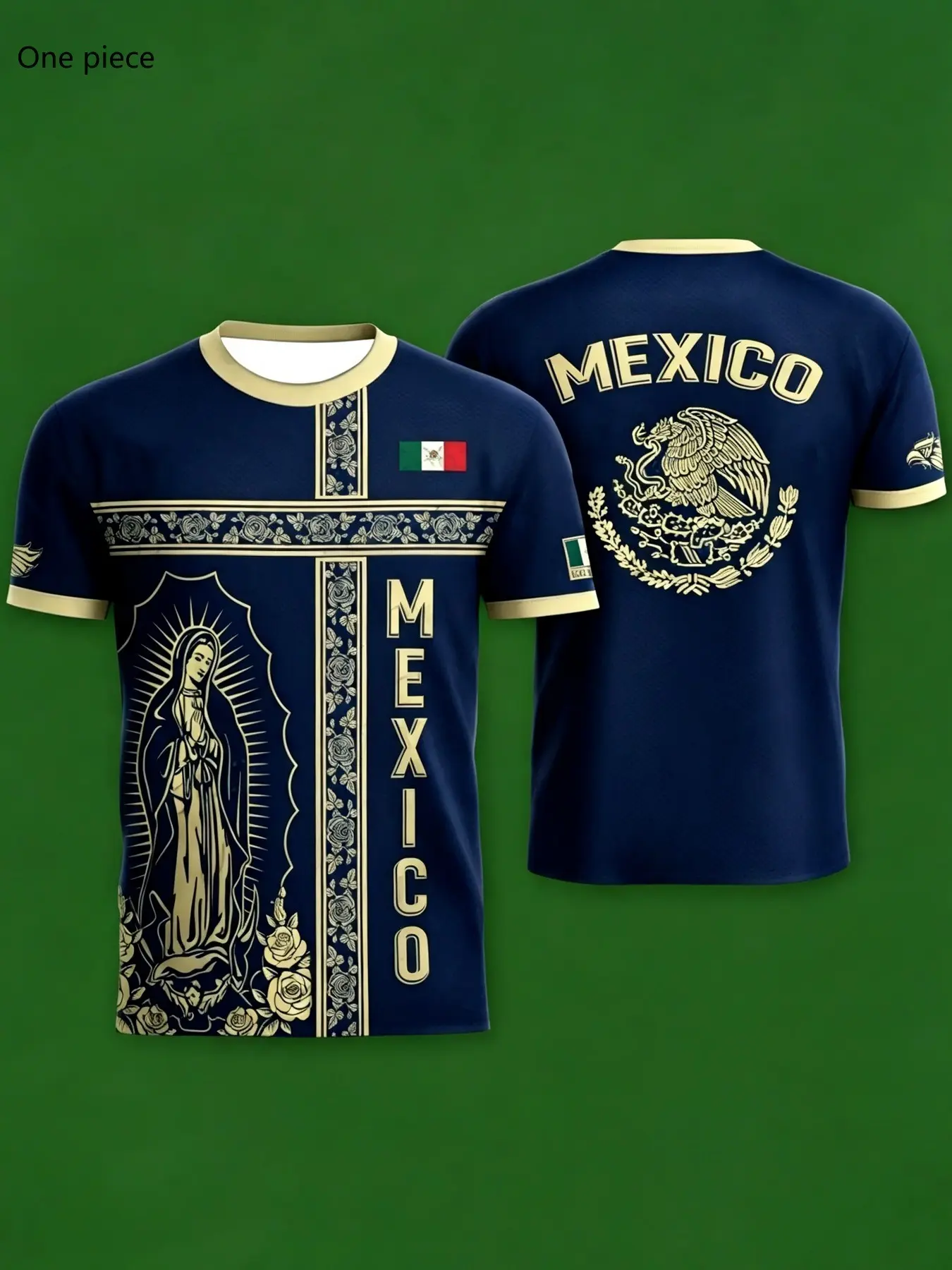 Summer Men's Mexican Guadalupe Eagle Emblem 3D Print T-Shirt, Mexico Flag Mesh Short Sleeve, Casual Loose Fit, Breathable Sports Top