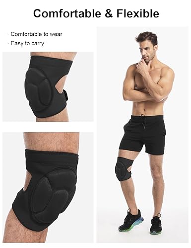 Adult Knee Pads for Gardening, Anti-Slip Collision Avoidance Kneepads with Thick EVA Foam, for House Cleaning, Construction Work, Volleyball, Football Dance Knee Sleeve, 1 Pair (Black)