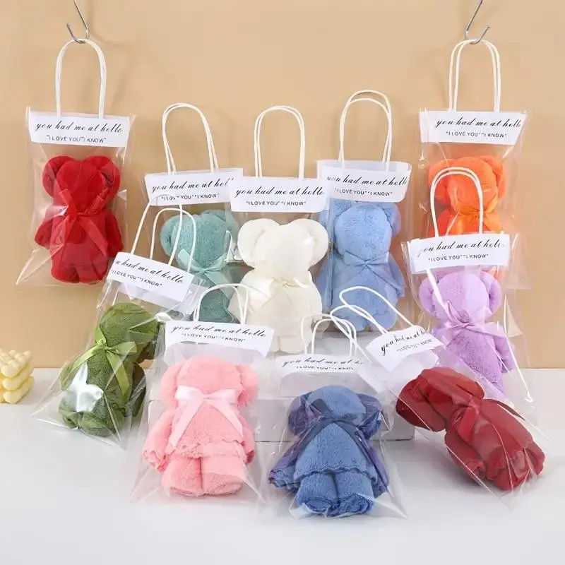 Cuddly Bear Towel Gift Set, 20pcs with Clear Bag, Ideal for Valentine's, Weddings, Birthdays, Mother's Day, Cute Festive Design