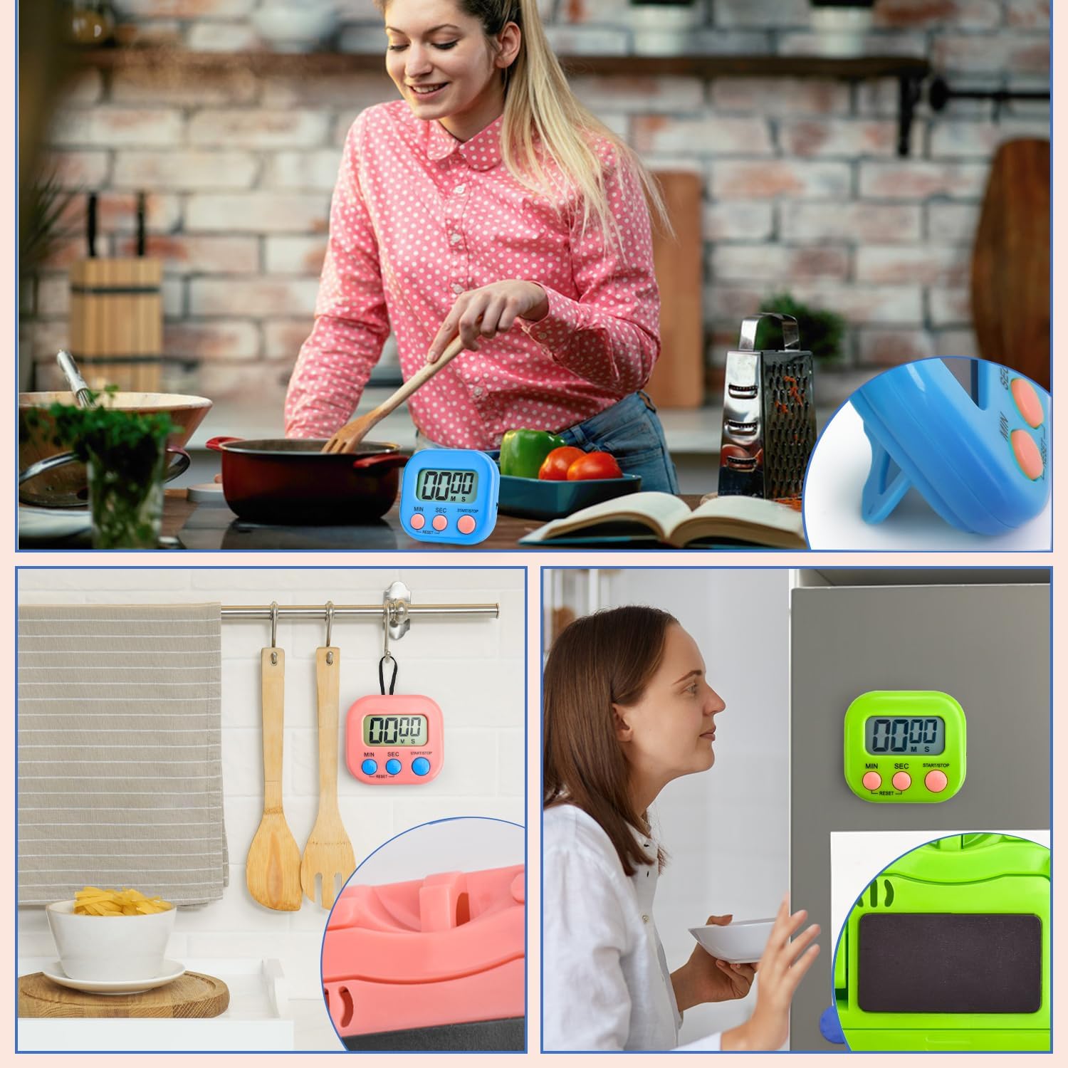 6 count Multi-Function  Timer, Small Timers for Classroom Digital Kitchen Timer  Digital Timer Countdown Time for Cooking  Gym Break Time Classroom (,Blue,Green, 3)