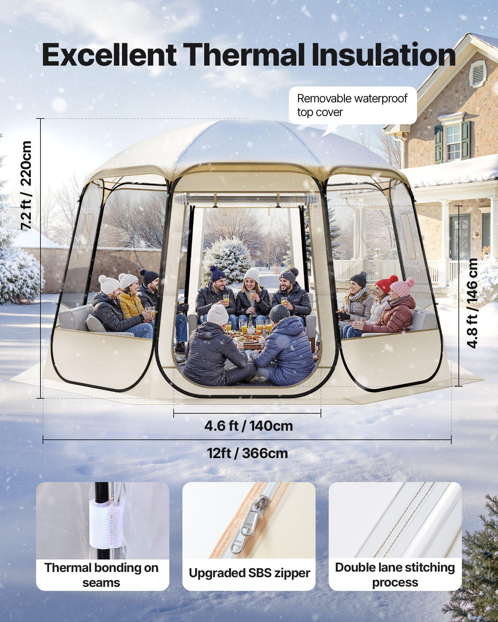 VEVOR Pop up Bubble Tent, 12 x 11.1 ft Waterproof & UV-Resistant, Clear Camping Tent Shelter, Outdoor Garden Dome Igloo Tents with Windows, 540 °   Panoramic View, for 10-12 Persons Patio Backyard