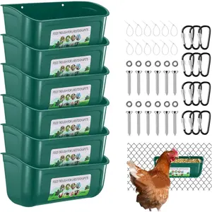 Polypropylene Hanging Chicken Feeder 2/4/6 Pack - Detachable Fence Feed Trough with Clips - Feed Scoop Included - for Poultry, Livestock - Green, Father's Day Gift