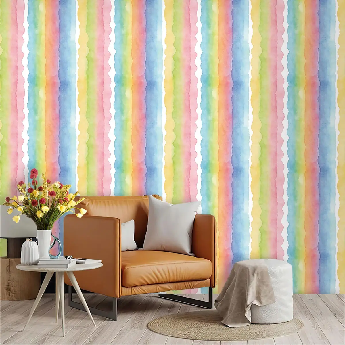 Watercolor Rainbow Wave Vertical Pattern Wallpaper, PVC Material, Self-Adhesive, Moisture-Proof, for Kitchen/living Room/bedroom Decor, Interior Walls, DIY Wallpapers