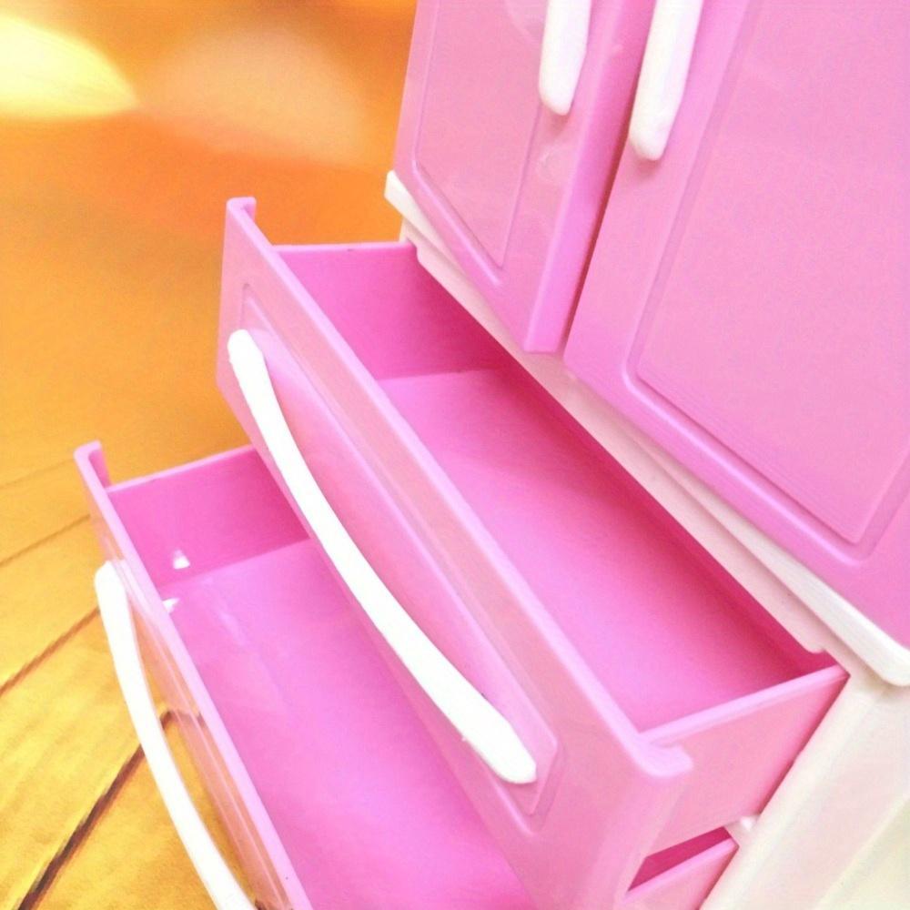 Pink European Style Mini Wardrobe with 2 Drawers and Hangers - Openable Dollhouse Storage Organizer, Durable Plastic, Fun Design, Decorative Storage