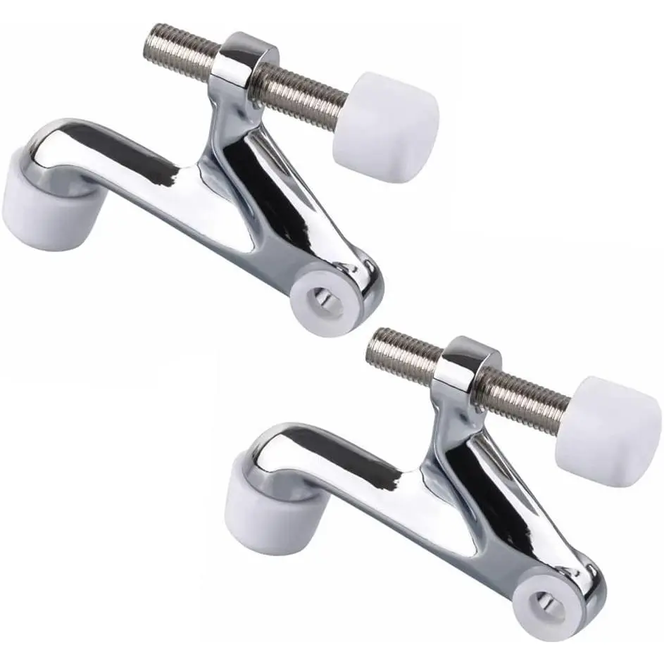 Hardware 2 Pack Hinge Pin Door Stopper,Adjustable Heavy Duty Door Stopper 2-3/8"x15/16”,Polished Chrome,with White Rubber Bumper Tips