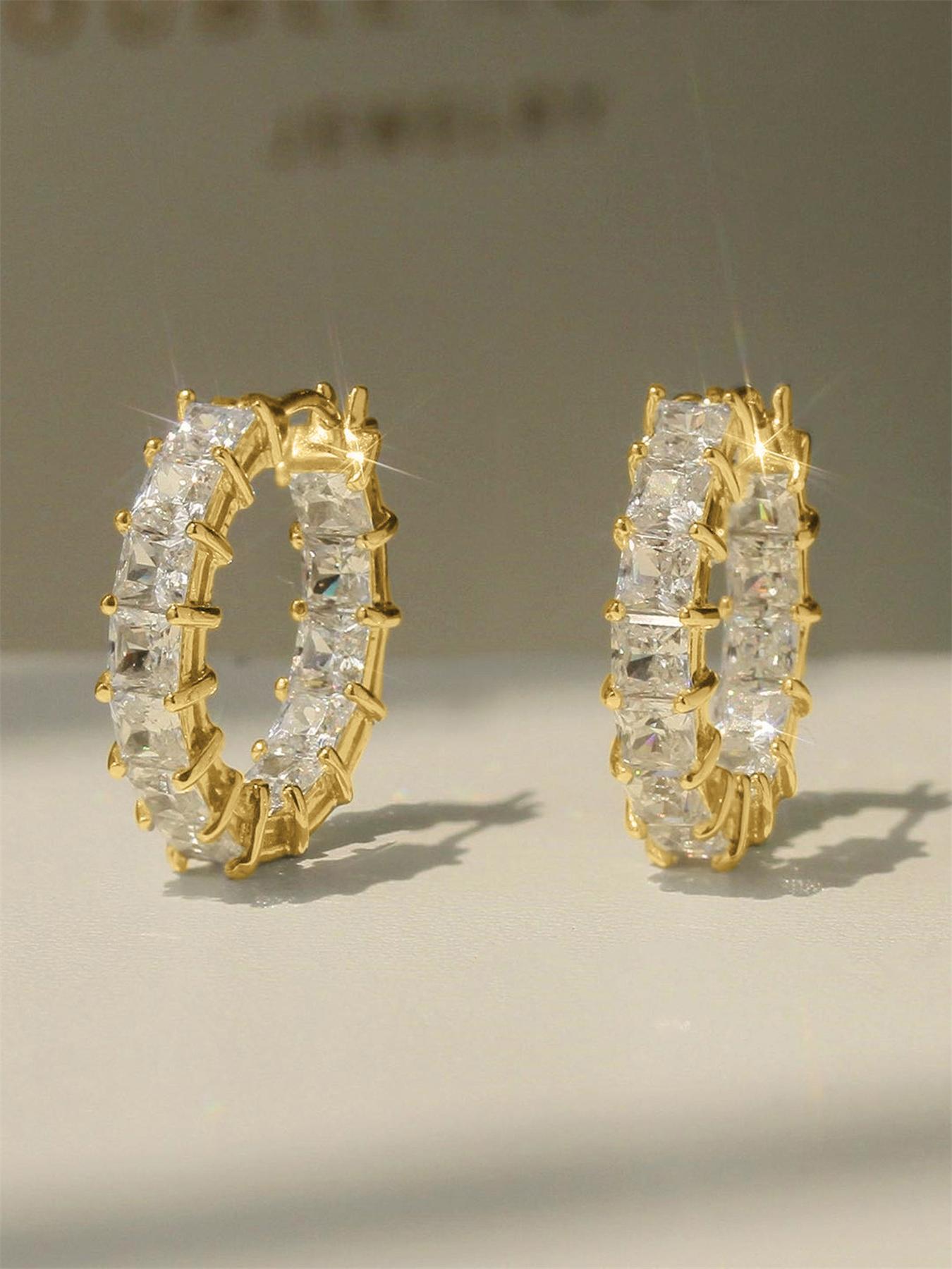 Rhinestone Decorated Hoop Earrings, Fashionable Hoop Earrings for Women & Girls, Fashion Jewelry for Party, Daily Clothing Decor, Trendy All-match & Exquisite Jewelry for Birthday Gift