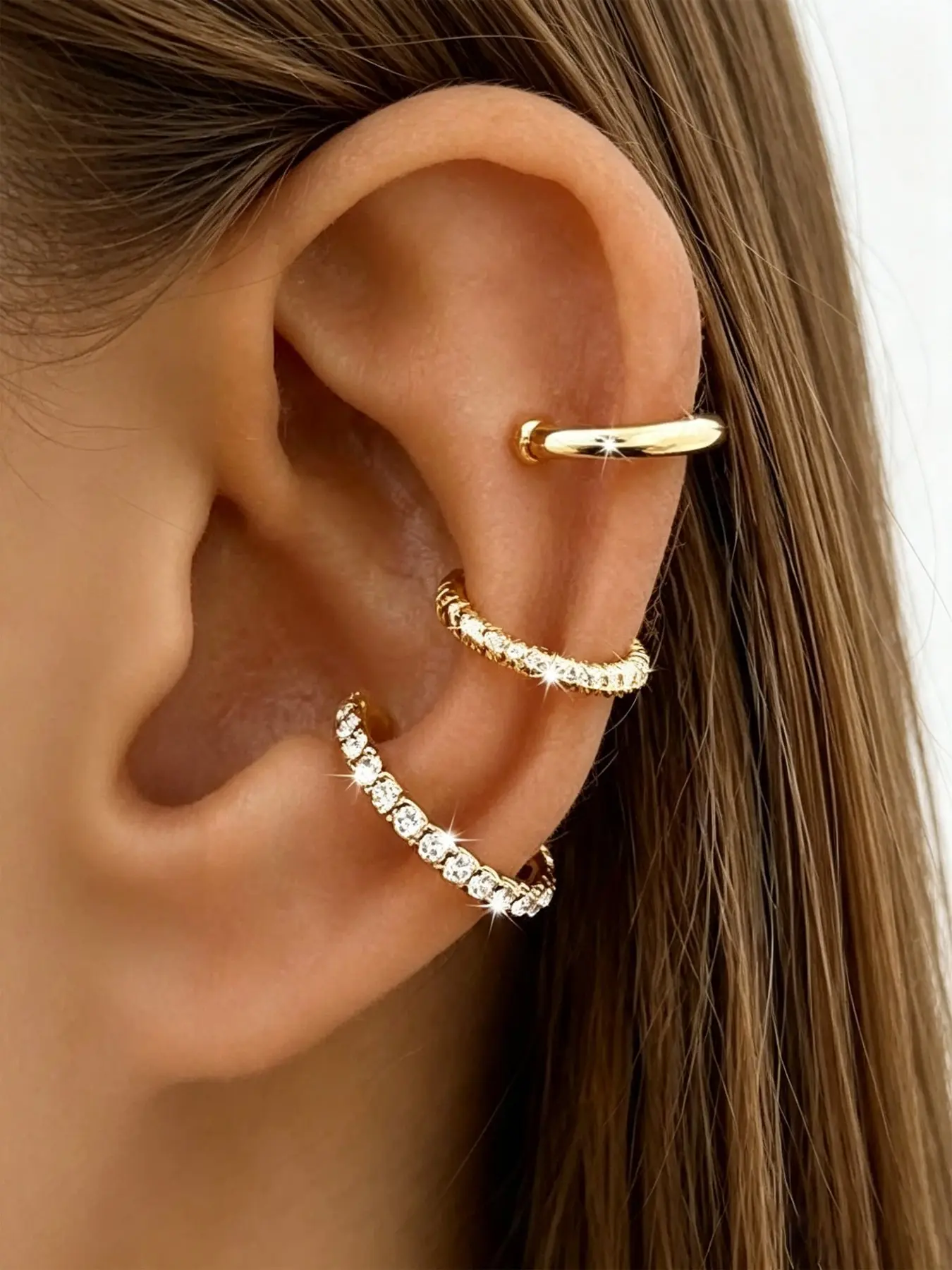 3Pcs Hypoallergenic  Ear Cuffs Set, No Piercing Needed Stackable Cartilage Ear Clips, Minimalist Twisted & Cubic Zirconia Ear Cuff Jewelry for Women