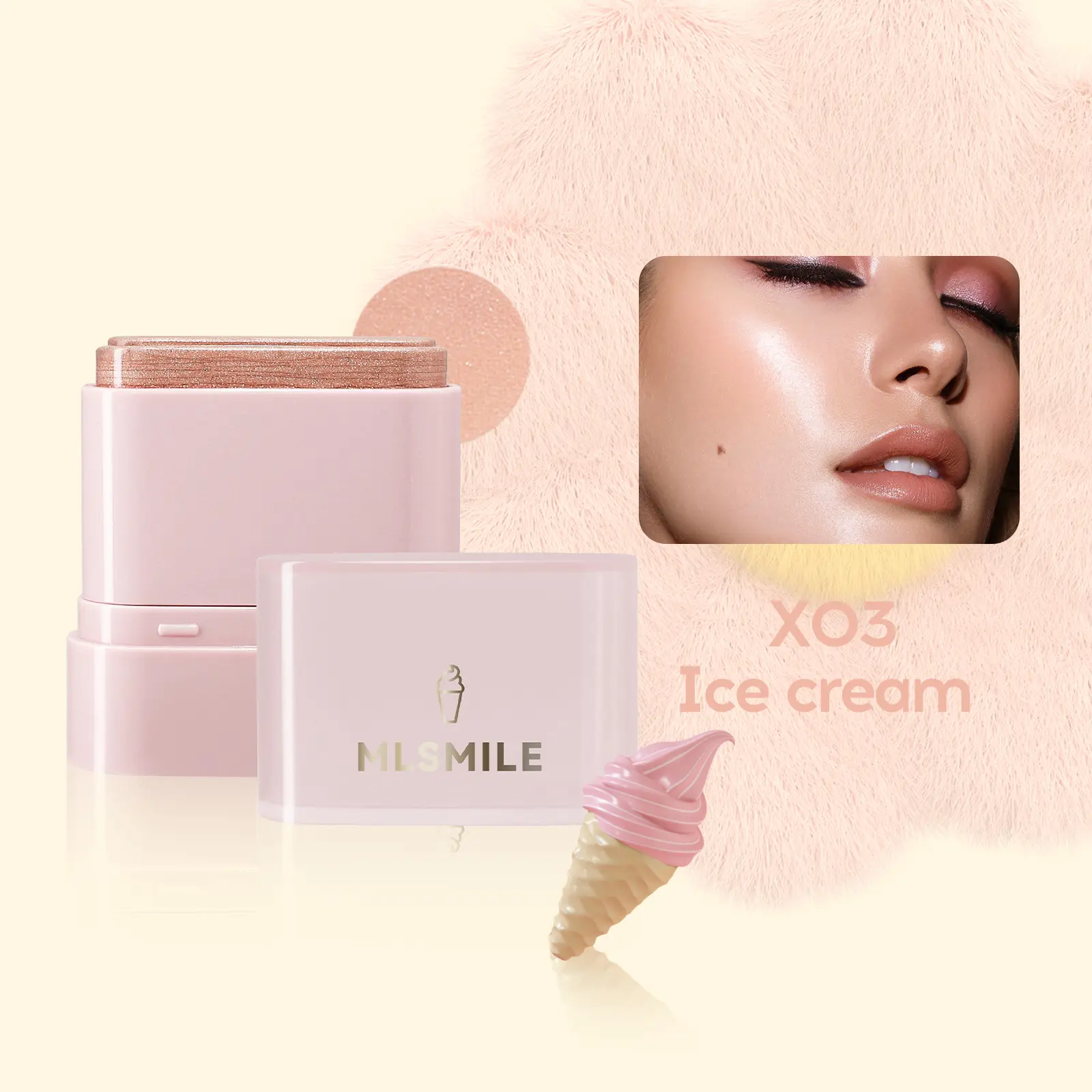 Flat Tube Fruit Blush Stick 2-in-1 Lipstick Easy to Apply Highlighter Contouring Blush Makeup
