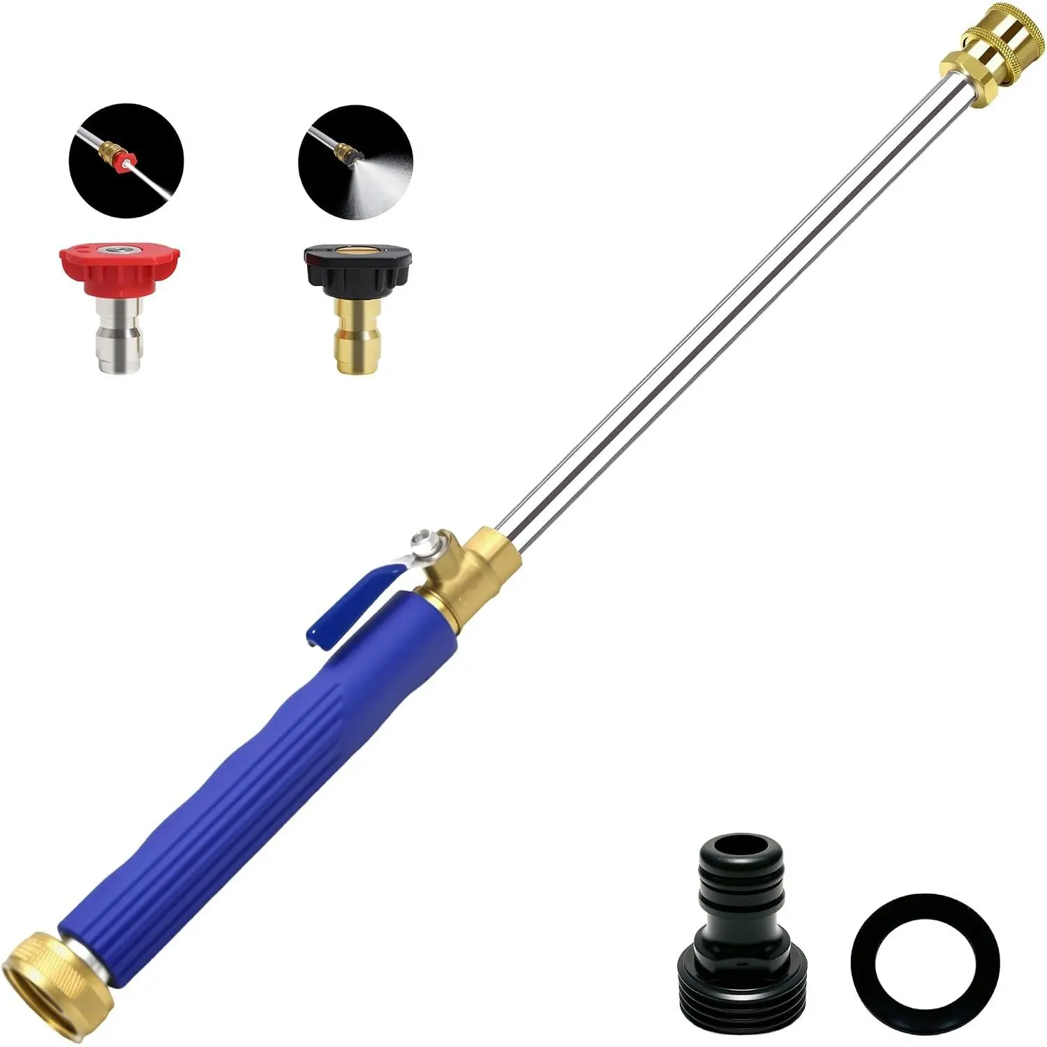 2026 Upgrade 2-In-1 Hydro Wand Jet Nozzle Power Washer for Garden Hose - Switchable Tips, Rubber Grip, Copper Parts, Gasket, Quick Connectors for Patio, Garden (Blue)