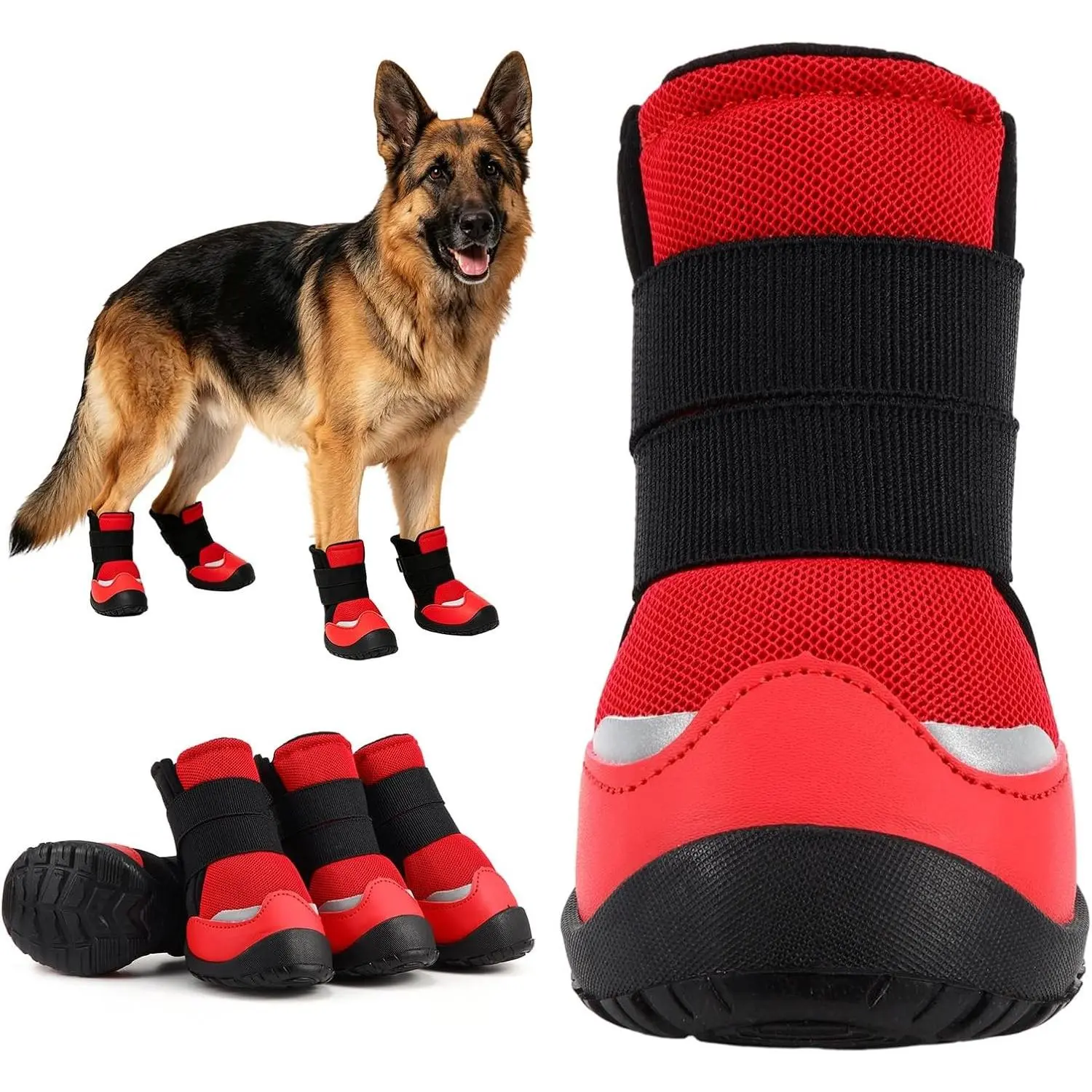 All-Weather Dog Boots for Paw Protection-Durable Dog Booties for Hot Pavement, Snow, Hiking | Non-Slip Sole & Adjustable Straps Outdoor Pet Shoes(red,9#)
