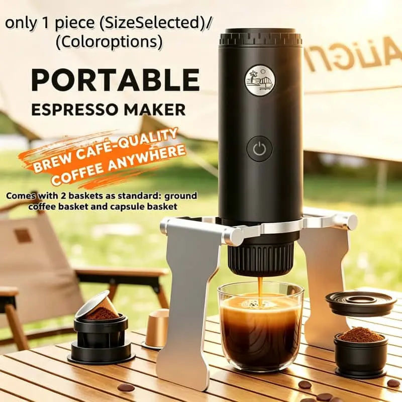 Portable Self-Heating Espresso Coffee Machine, Rechargeable Portable Brewing Machine, Compatible with Coffee Capsules and Ground Coffee, Ideal for Car, Camping, Home, Office