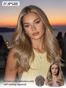 Topshe 13x6 HD Skin Melt Zero Plucked Transparent Lace Front Mono Cap Wig, Viral Root Melt Warm Honey Blonde Soft Loose Water Wave Long Curly Synthetic Wig, Hand-Tied Flawless Realistic Mono Scalp, Wear & Go Glueless No Bleach, Zero Tangle Silky Heat Resi