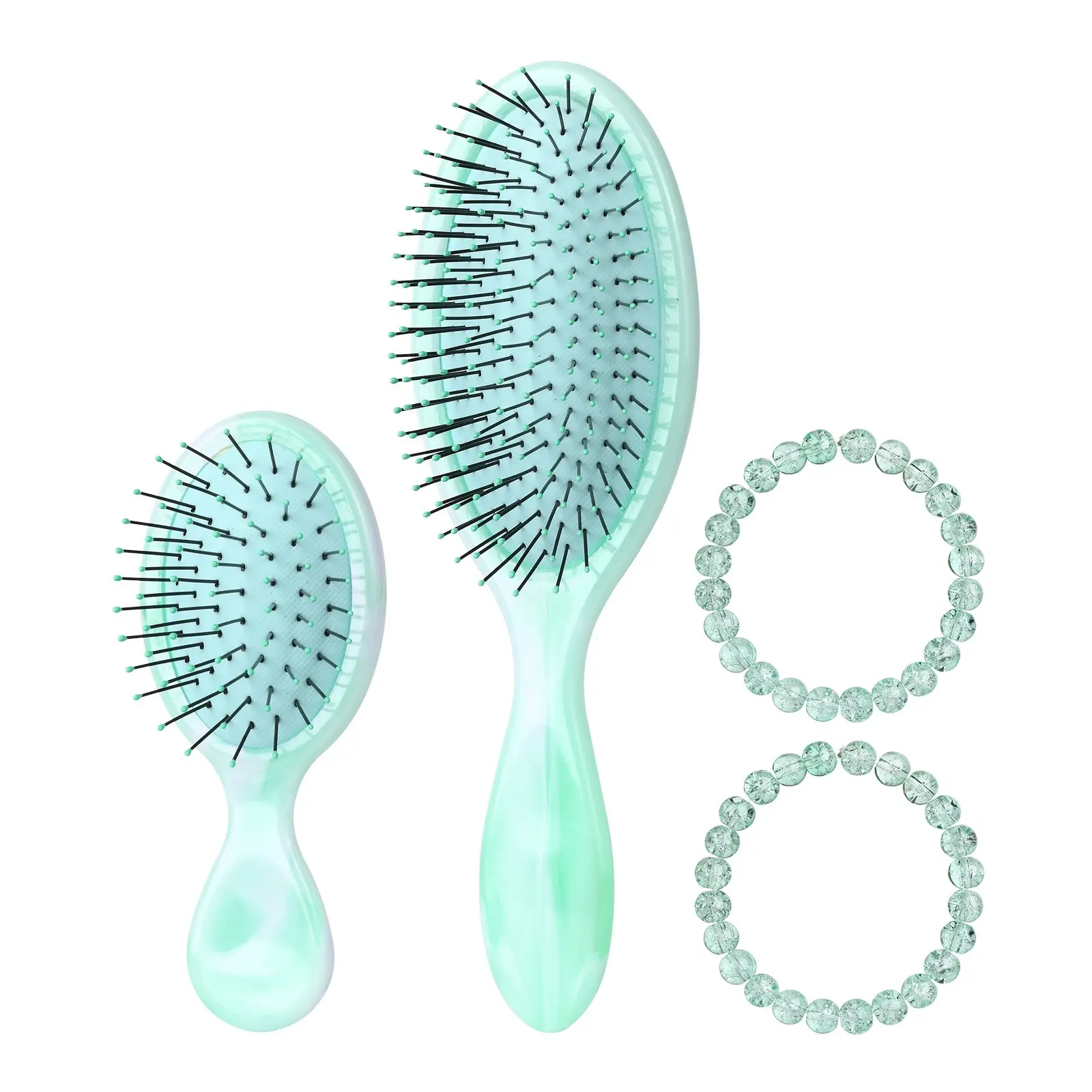 Four-Piece Hair Comb Set, Includes Large and Small Detangling Combs and Hair Bands, Soft Nylon Bristles, Suitable for Curly and Straight Hair