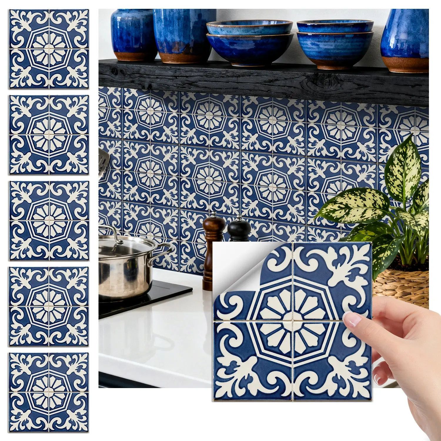 Moroccan Tile Stickers Pet Matte Finish, Peel and Stick Waterproof Kitchen Backsplash Decor, Easy to Apply Wall Decals for Home Improvement
