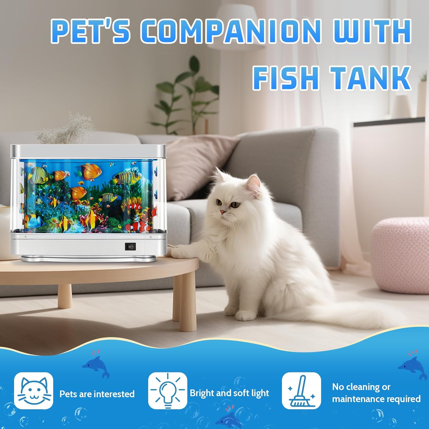 LED Dynamic Simulation Fish Tank Aquarium Light - USB-Powered Desktop Decor for Living Room/Bedroom/Office, Realistic Underwater Ambiance, Button-Controlled, Durable Plastic Home Decoration