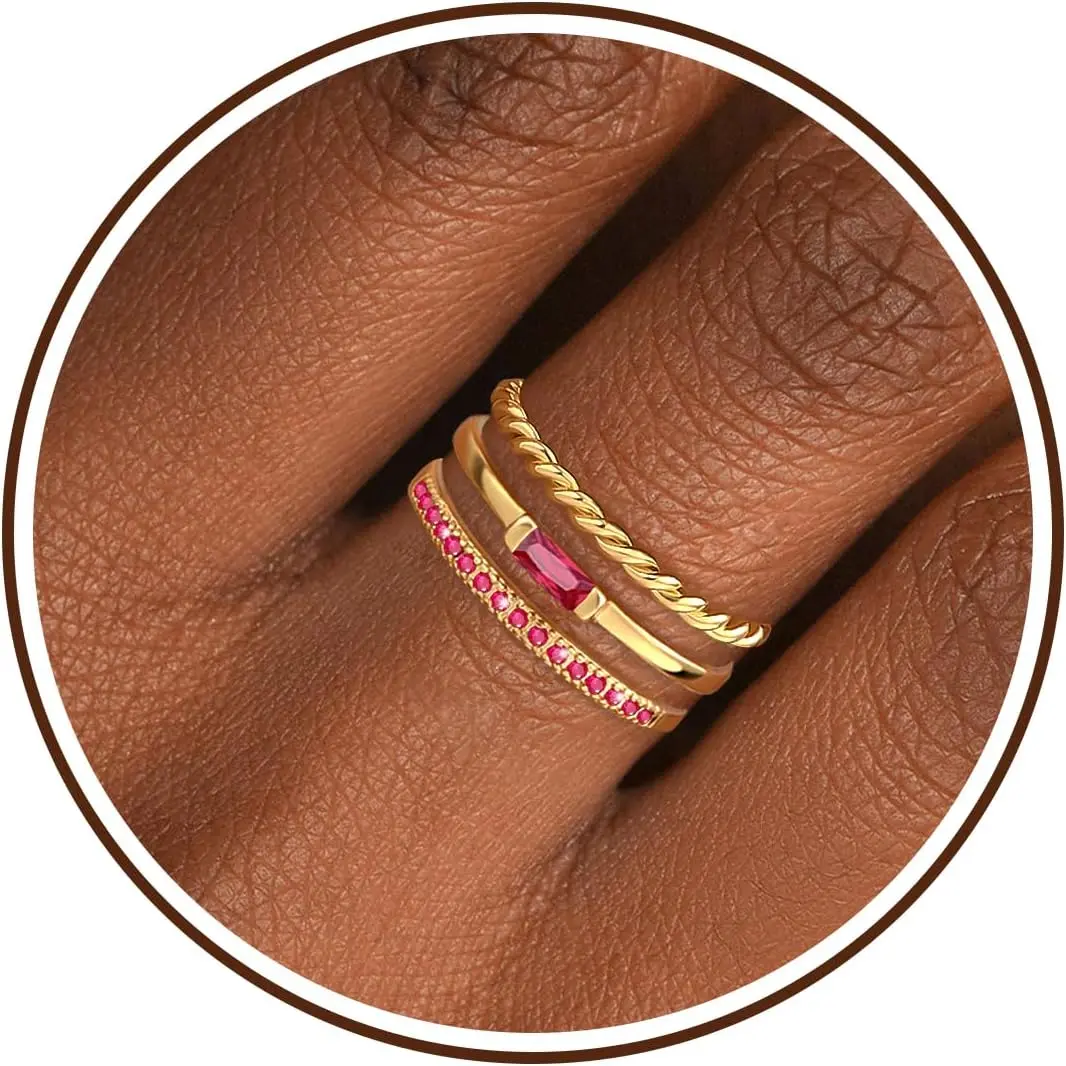 Birthstone Rings for Women Birthday Gifts for Teen Girls Stackable Rings 3 count Christmas Stocking Stuffers for Teen 1-12 Months  CZ Stacking Promise Ring Set Wedding Anniversary  for Her