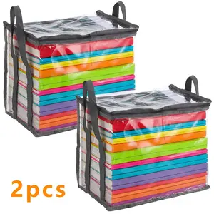 Transparent PVC Storage Boxes Set of 2, Large Capacity Book Organizer for Home Office, Space Saving Foldable Clothing Rack Bag, Clear Storage Bins