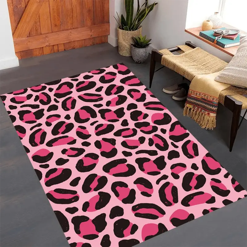 Pink Leopard Print Large Area Rug - Trendy Animal Pattern Indoor Decor Floor Carpet, Non Slip Area Rug for Living Room Bedroom Apartment Teen Girls Room Home Decor