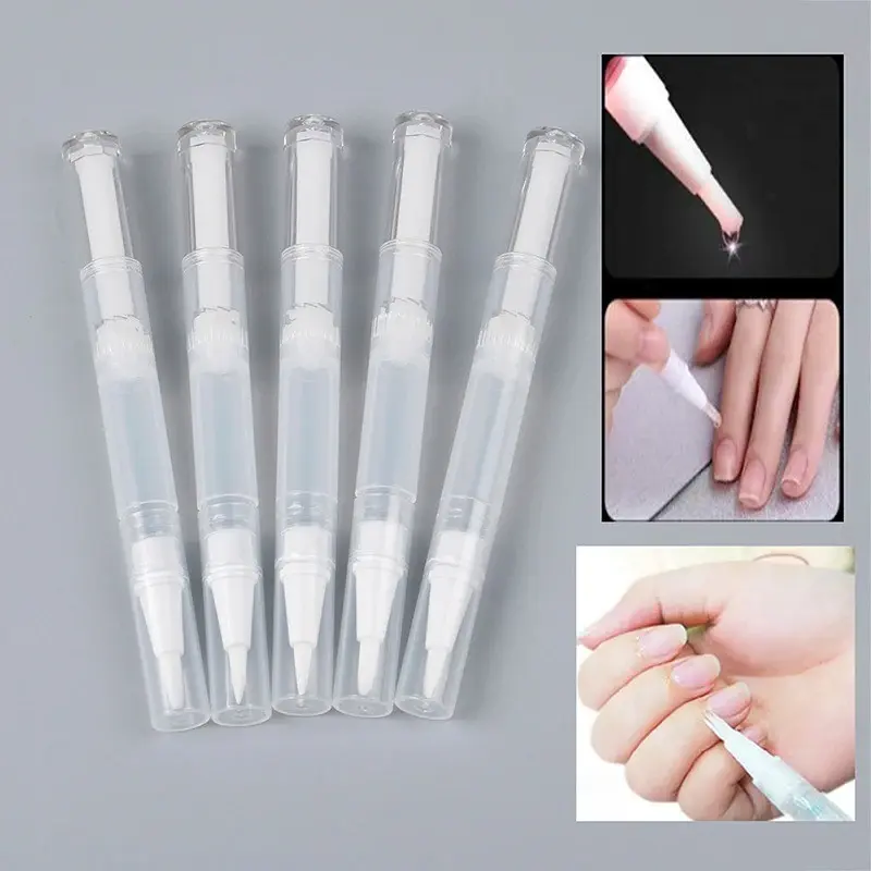 Nail Oil Pen with Brush, 5pcs 3ML Transparent Twist Pens, Empty Cosmetics Containers, Lip Gloss Tubes, Beauty Tools