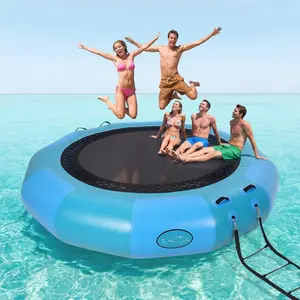 10x10ft Inflatable Water Trampoline with Electric Pump, Heavy Duty PVC Floating Dock Platform for Lake & Pool, Large Bounce Swim Deck for Kids & Adults, UV Resistant Summer Island for Sunbathing & Water Fun