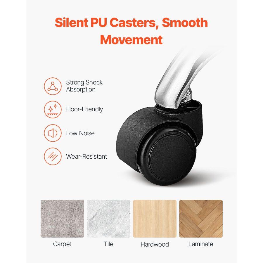 VEVOR Rolling Stool with Wheels, 450 LBS Weight Capacity Round Rolling Stool Chair, Height Adjustable Thickened PU Leather Swivel Stool for Salon, Spa, Massage, Tattoo, Clinic, Black