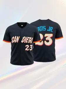 Unisex San Diego Baseball Jersey Embroidered 23 Number Casual Button Short Sleeve Shirt