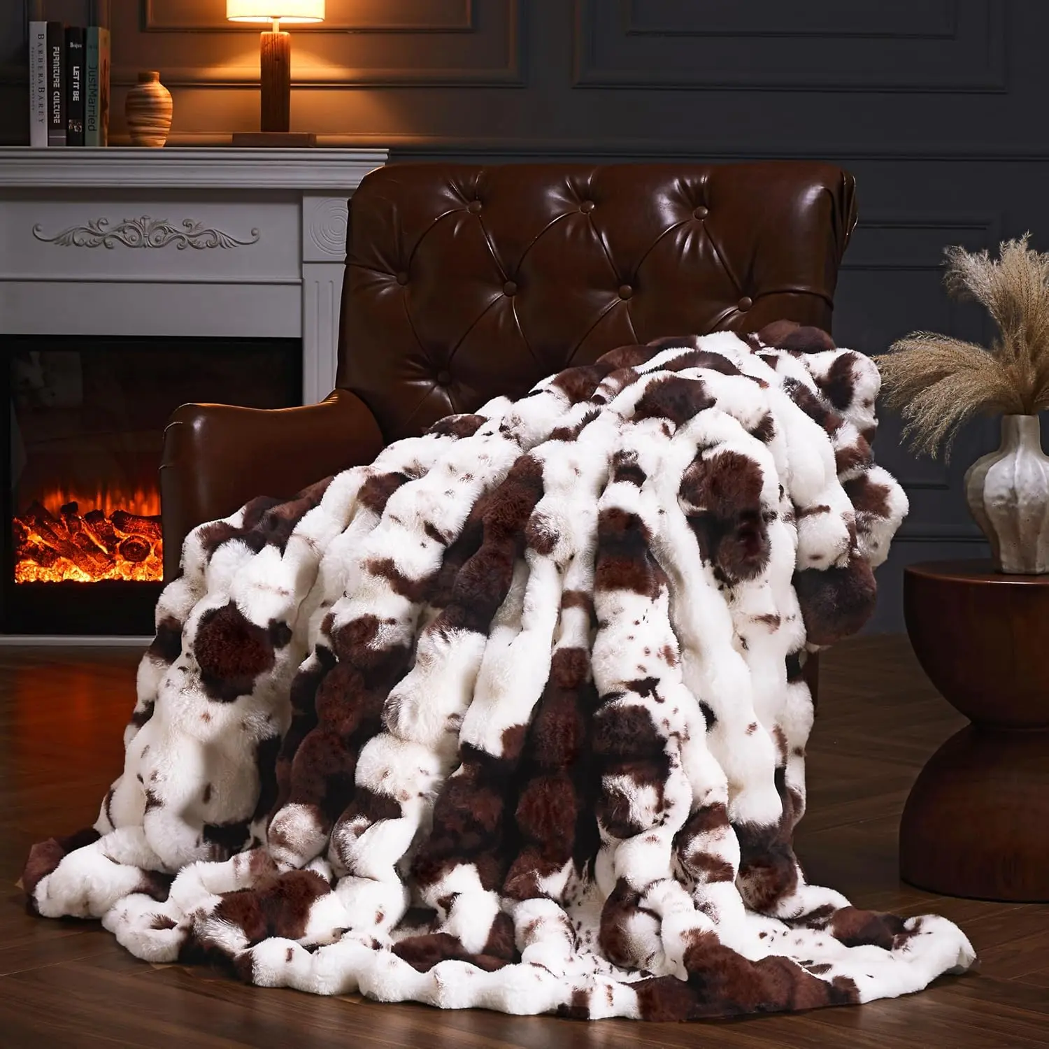 Faux Fur Throw Blanket for Couch, Fuzzy Plush Bubble Blanket, Soft Warm Cozy Shaggy Blanket, Luxury Decorative Gifts for Sofa Bedroom Living Room, 60x50inch (-Brown)