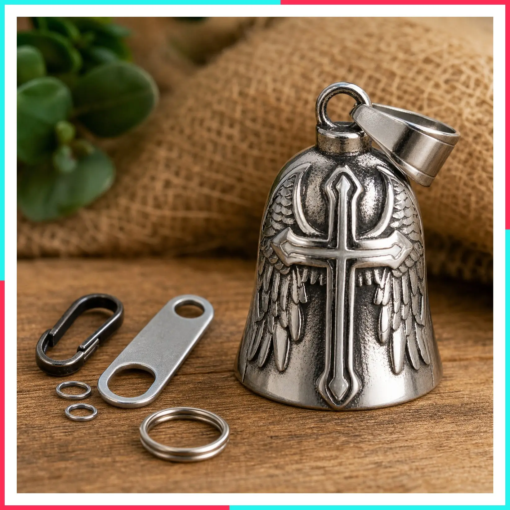 Motorcycle Guardian Angel Bell Charm - Weather-Resistant Good Luck Gremlin Bell with Gift Box, Legend Card & Keychain