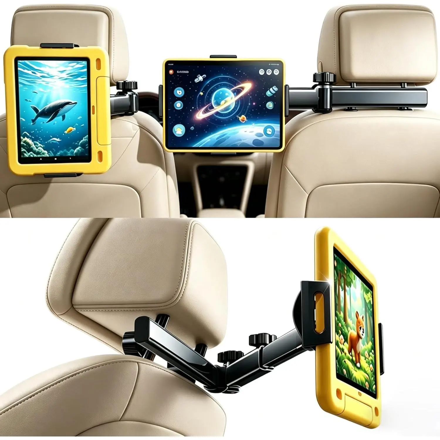 Tablet Holder for , 3 in 1 Extension Arm Adjustable  Headrest Tablet Holder Road Trip Essentials  Seat Tablets  Mount Compatible with iPad Pro, Air, Mini, 4.7-11" Devices