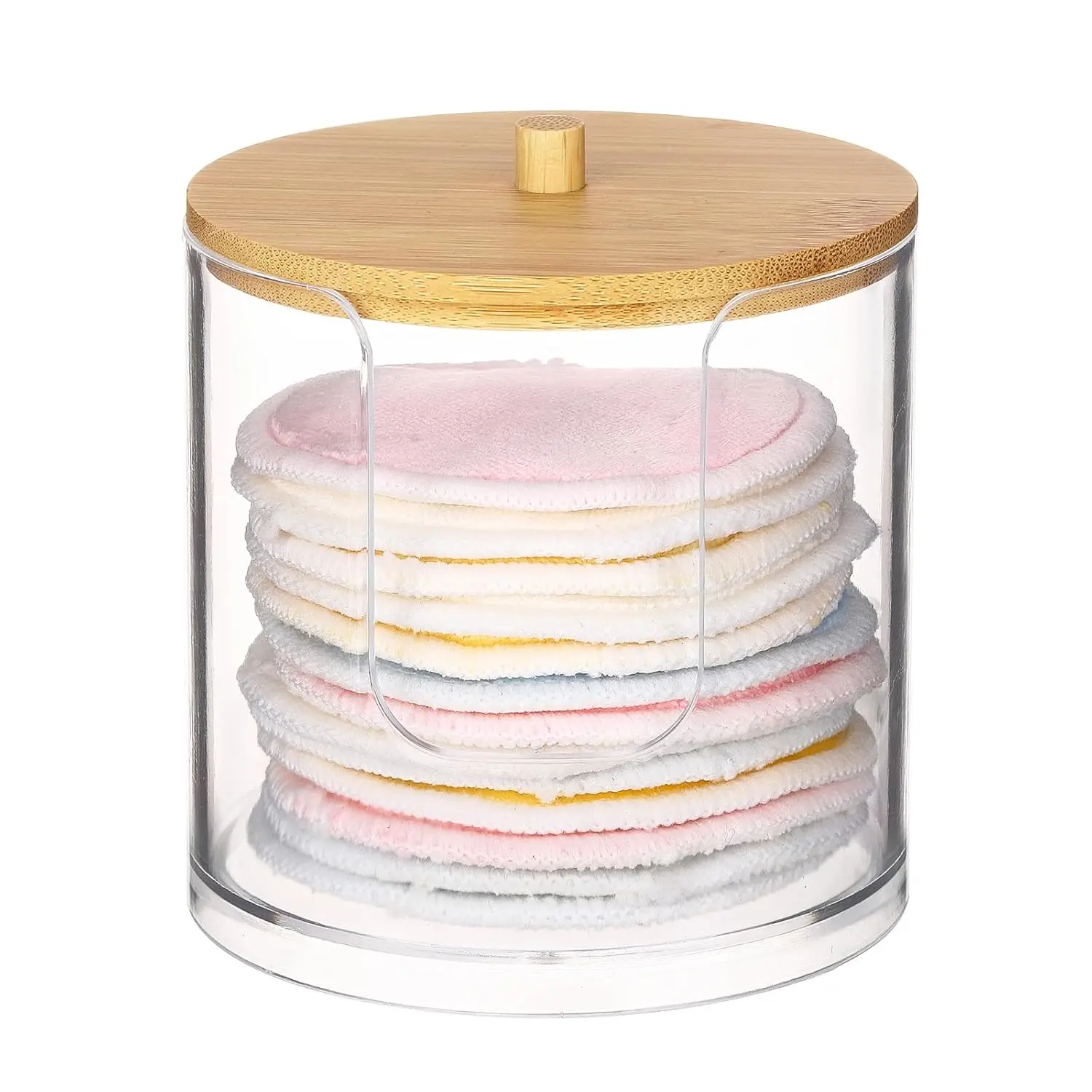 Plastic  Round Holder and Dispenser, Clear Bathroom Organizer Storage for  Pads -