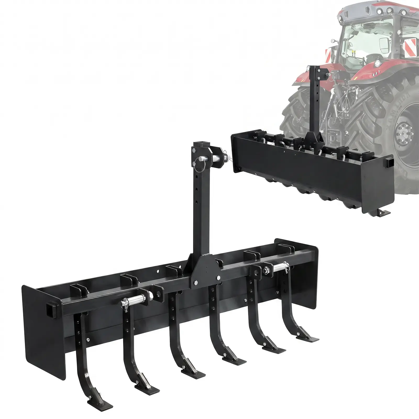 55" Width Heavy Duty Carbon Steel Tractor Box Blade Land Leveler with 6 Adjustable Shanks, 3-Point Hitch Category 0-1 for Driveway Grading, Soil Surfaces