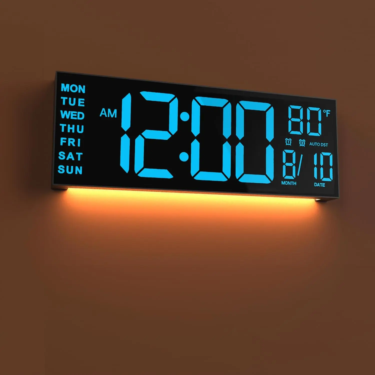 13" Large Digital Wall Mount Clock, Count Down Timer, , Big LED, 8 RGB Color, DST, Temperature for Living Room Classroom Desk, Xmas, Birthday  for Senior Mom Dad, Blue