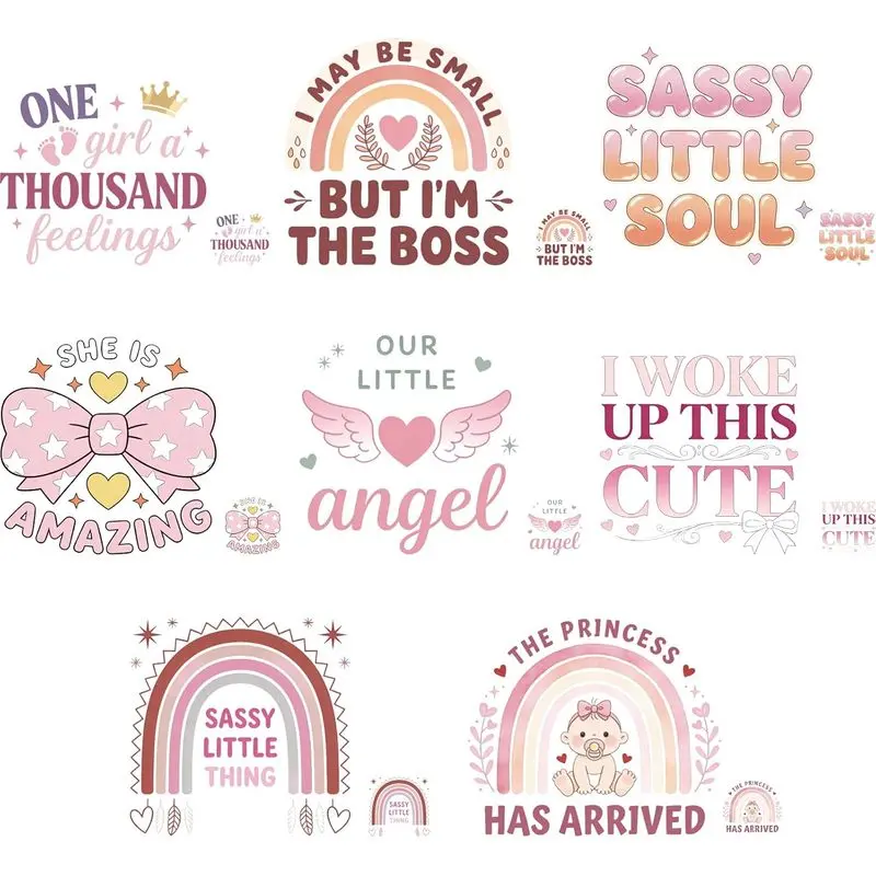 16PCS Bohemian Iron On Transfer Paper Heat Transfer Sticker Pink Hot Press Patch Decals Applique DIY Decoration for Girl Clothes T-Shirts Cushion