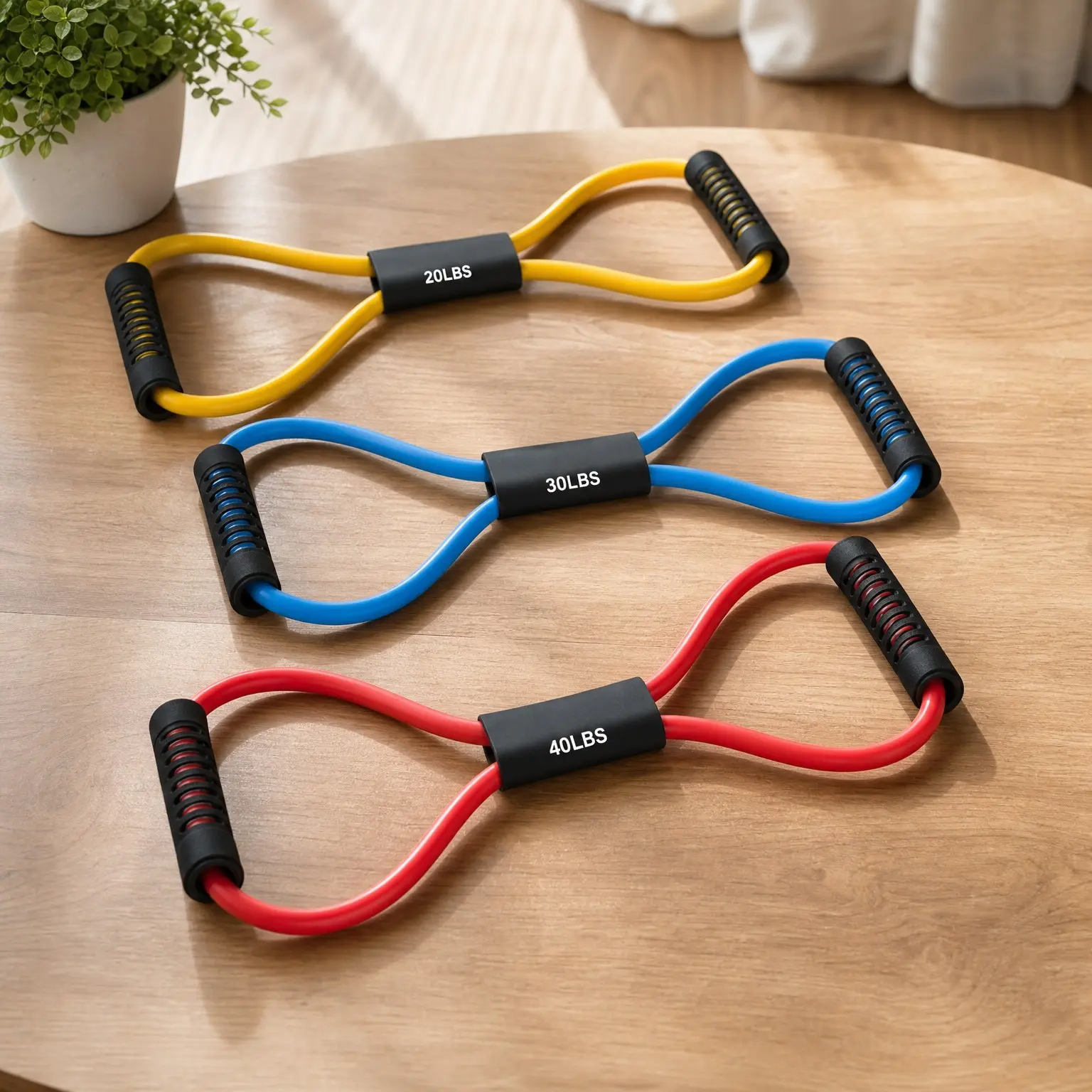 Figure 8 Fitness Resistance Bands with Handles - Exercise Tube Band Set of 3 for Arm and Shoulder Stretch, 8-Word Elastic Rope for Women and Men