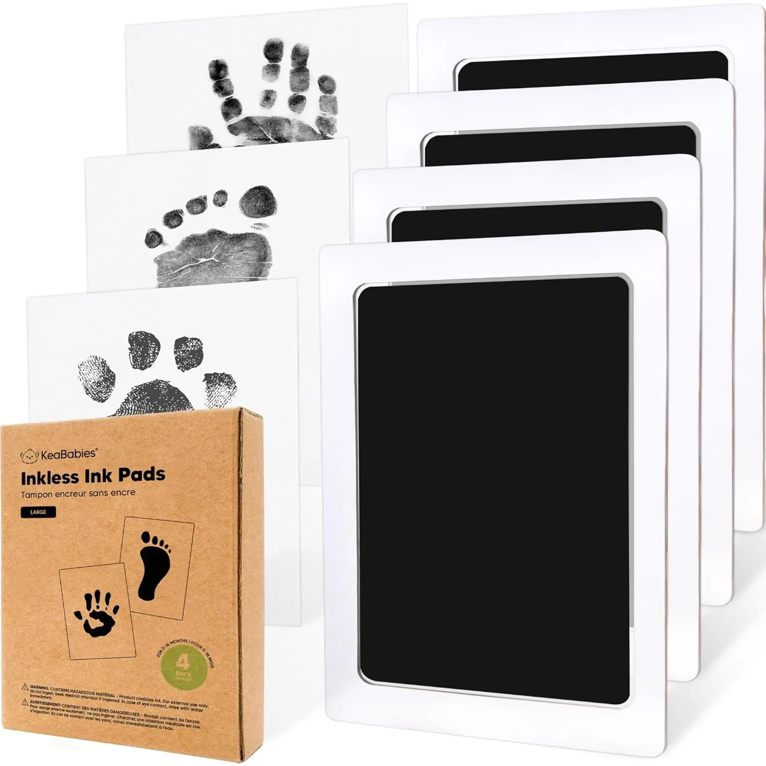 Unisex Regular Simple 4-Pack 3.2” x 5” Mess-Free Safe Toxin-Free Inkless Ink Pad Kit - L Jet Black, Newborn Keepsake, Dog Nose & Paw Print, Gender Reveals/Pregnancy Announcements Gift