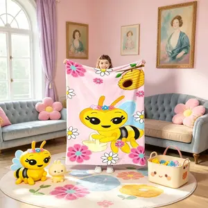 Modern Bee Print Flannel Blanket Ultra Soft All Season Throw Blanket Suitable for Sofas Beds Adult And Children Cozy Lightweight Flannel Throw Summer Vibes Home Bedroom Decor Gift for Kids Adults Cozy Couch Travel Picnic Use