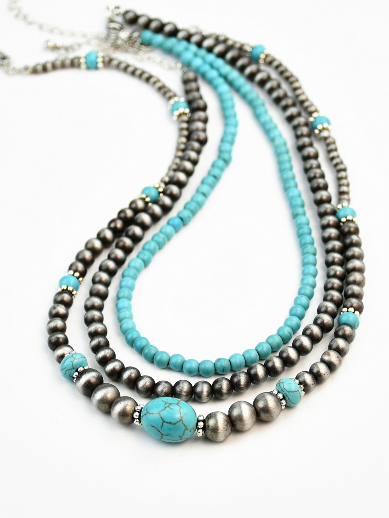 Vintage Turquoise Texture Beaded Necklace, Fashionable Adjustable Beaded Necklace for Women & Men for Party, Daily Clothing Decor, Trendy Clean Girl Jewelry for Birthday Gift, Adjustable Beaded Design
