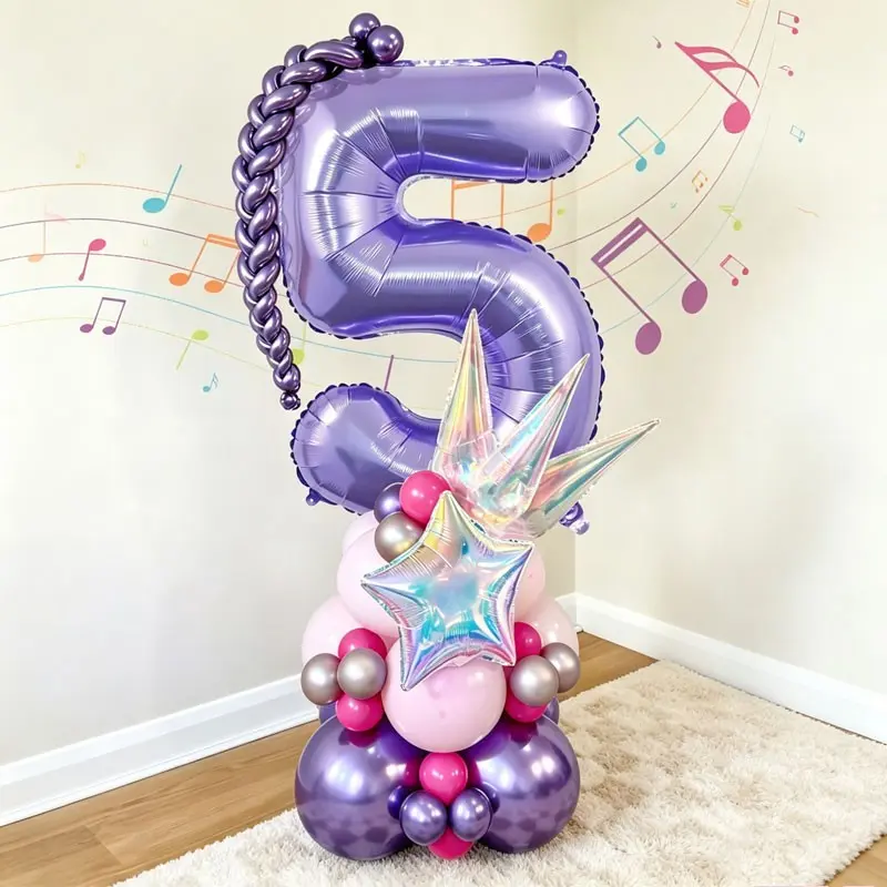 45-Piece Music Theme Balloon Set, Includes 32-Inch Number Balloons,Colorful Stars and Drops, Perfect for Kpop Birthday Parties，Disco-themed party, coming-of-age ceremony decoration，Offline fan support events, music festivals，Atmospheric decoration