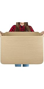 95L Extra Large Blanket Basket, 24" x 16.9" x 14.2" Woven Storage Basket for Living Room, Rectangle Nursery Blanket Storage for Toys, Towels, Dirty Clothes (Black)