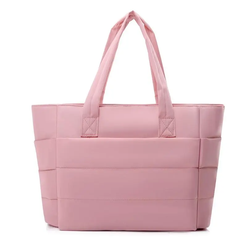 Women's Quilted Puffer Tote Bag - Macaroon Chic, Lightweight Waterproof Nylon Blend, Zip Closure, Double Handle, Cotton, Elegant Sweet Look, High-Capacity, Street Casual Work Use, Padded Laptop Shoulder Bag tiktokshopbacktoschool
