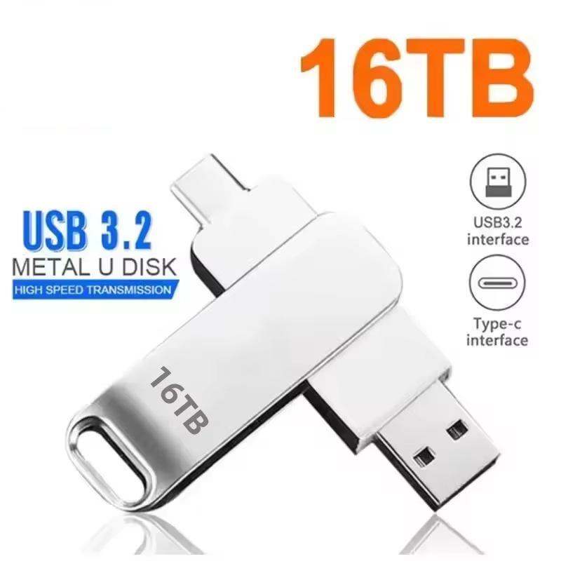 16TB USB 3.2 Flash Drives High Speed Transfer Metal Pendrive Memory Card Pendrive Flash Disk Memoria Waterproof Stick