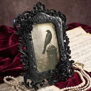 Halloween Decorative Baroque Rose Frame, French Lace Desk Photo Frame, Witch Style Photography Set, Bedroom Desktop Decoration