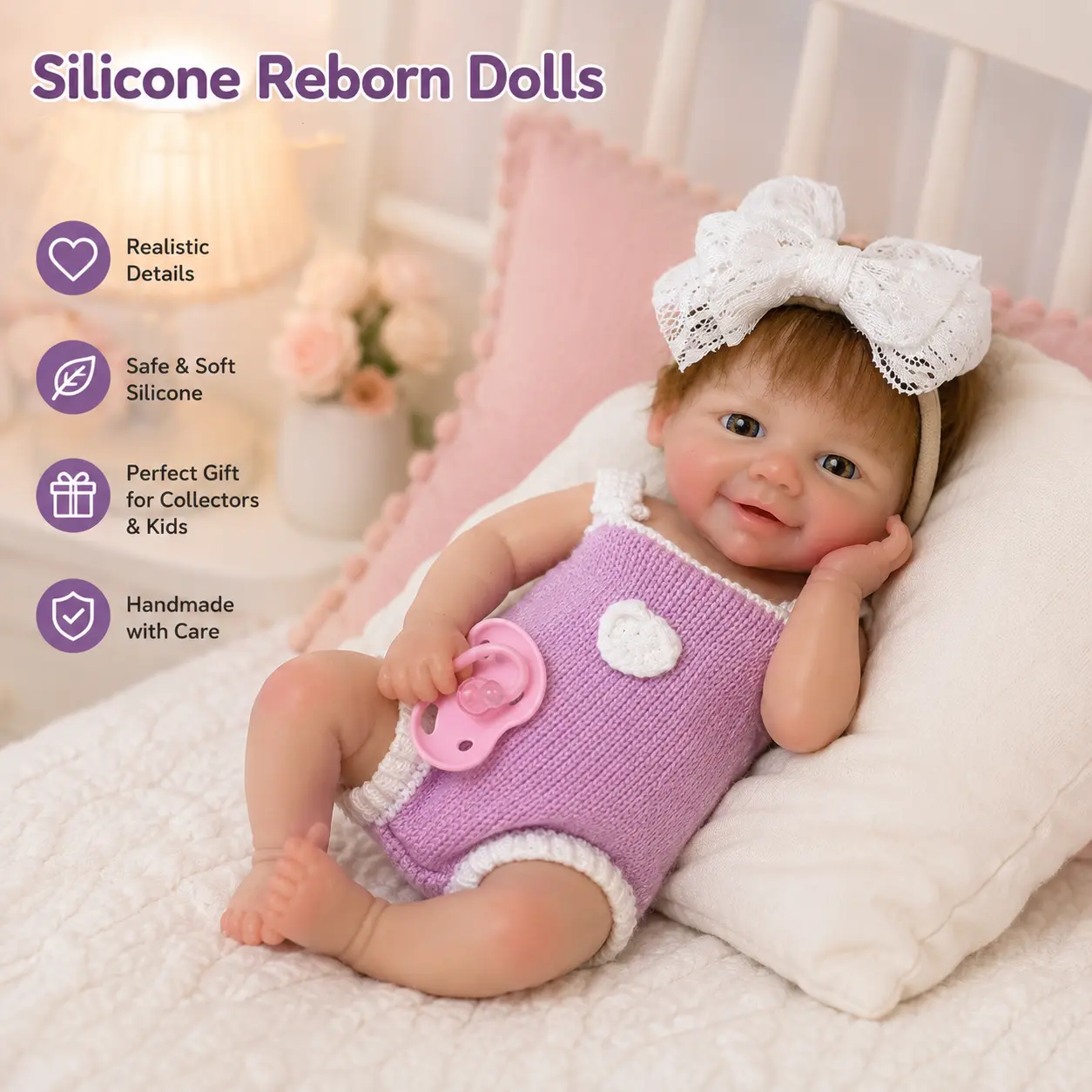 Otarddolls Open Mouth Reborn Doll 13 Inches Full Body Silicone Girl Doll Vivienne With Hand Rooted Hair Realistic Silicone Texture Squishy Hand Painted Doll Perfect As Birthday Gifts