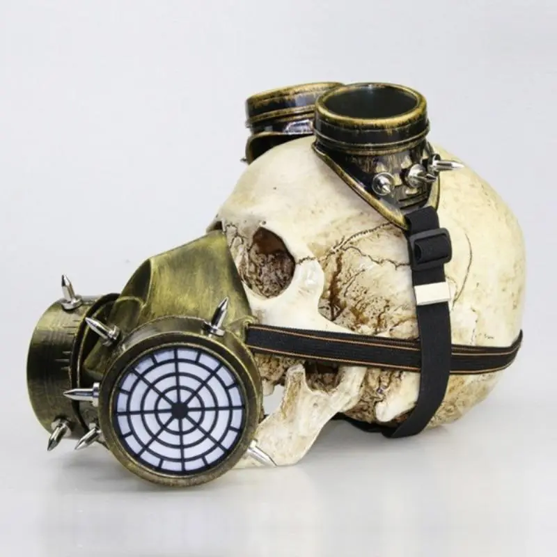 Adult Steampunk Resin Gas Mask & Goggles Set - 14+ Classic Retro Gothic Cosplay Halloween Fashion Accessory, Fog Free Lenses, Activated Carbon Filter, Polyester Details, Gold Color, All Seasons, 14+ Years